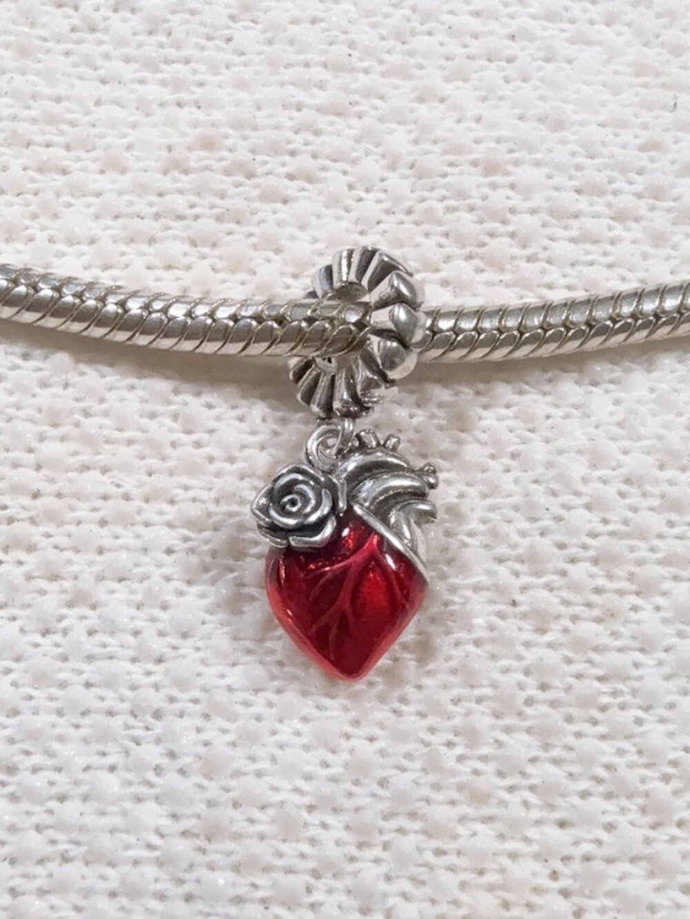 Rose Red Heart Charm Silver Charm For Pandora Bracelet Necklace